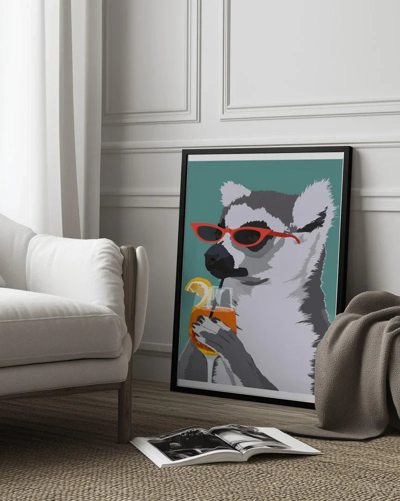 Jugdy Lemur with Drink - ByKammille Framed Art | Home or Office Art