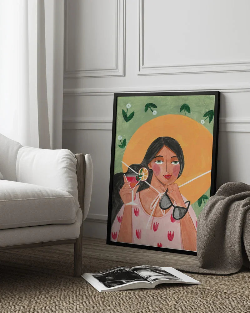 Abstract Modern Bohemian Woman with Cocktail - Caroline Bonne Müller Framed Art | Home or Office Art