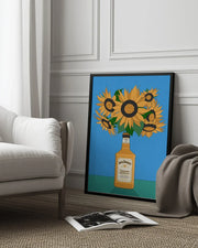 Sunflowers in Honey Whiskey Retro Illustration - Retrodrome Framed Art | Home or Office Art