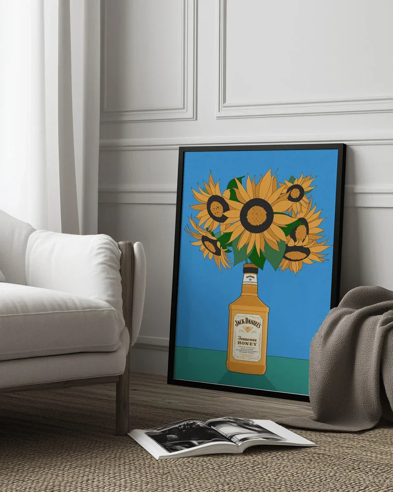 Sunflowers in Honey Whiskey Retro Illustration - Retrodrome Framed Art | Home or Office Art
