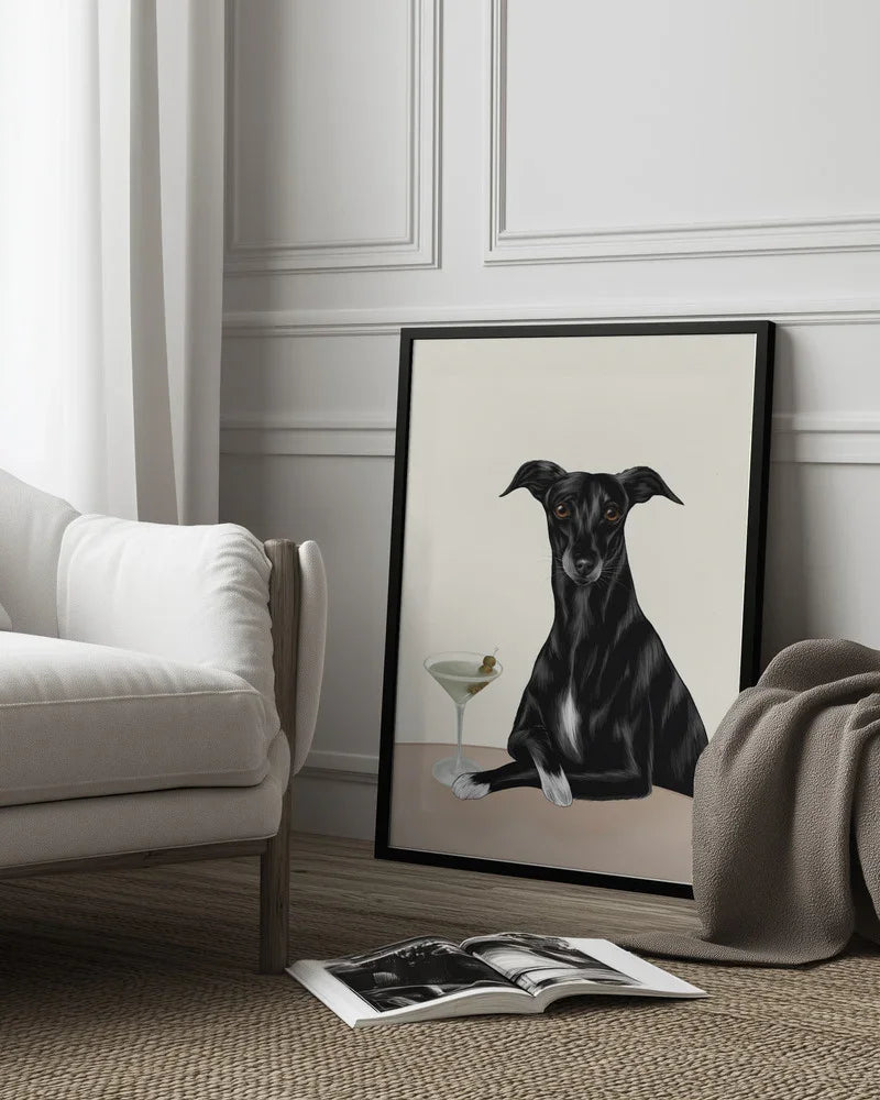 Classy Greyhound with Martini - Tara Royle Framed Art | Home or Office Art
