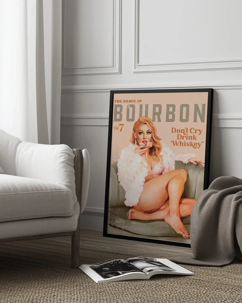 Babes of Bourbon Vol 7 Sexy Vintage Whiskey Pinup Girl - The Whiskey Ginger Framed Art | Home or Office Art