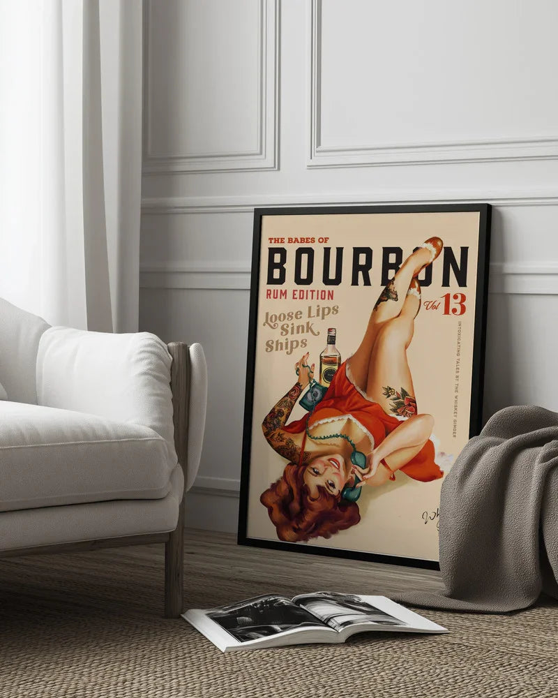 Babes of Bourbon Vol 13 Rum Drinking Pinup Girl Art - The Whiskey Ginger Framed Art | Home or Office Art