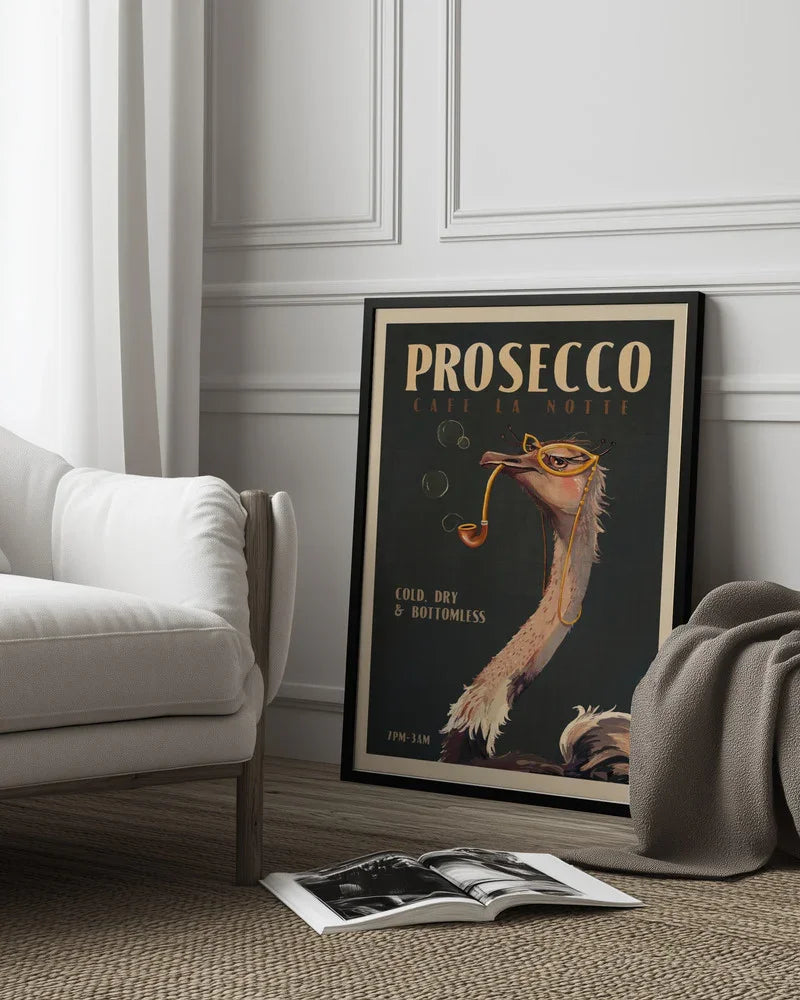 Art Deco Prosecco Wall Art Of An Ostrich - The Whiskey Ginger Framed Art | Home or Office Art