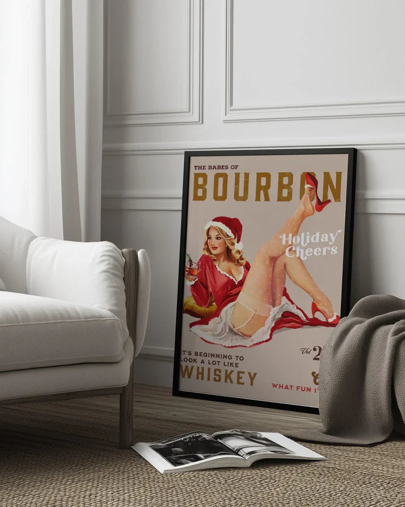 Babes of Bourbon Vol 25 Holiday Cheer Christmas Pinup - The Whiskey Ginger Framed Art | Home or Office Art