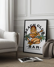 Beach Club Bar. Sailor Jerry Style Pin-up Girl Playing Guitar - The Whiskey Ginger Framed Art | Home or Office Art