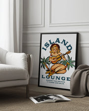 Island Lounge Tropical Pin Up Girl Playing Guitar - The Whiskey Ginger Framed Art | Home or Office Art