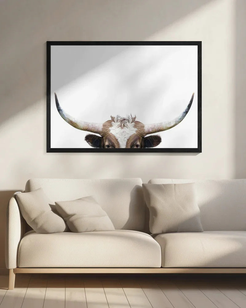 Peeking Longhorn Cow Framed Art Kathrin Pienaar | Home or Office Art