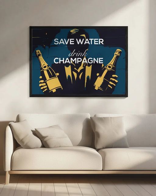 Save water - Drink champagne - Andreas Magnusson Framed Art | Home or Office Art