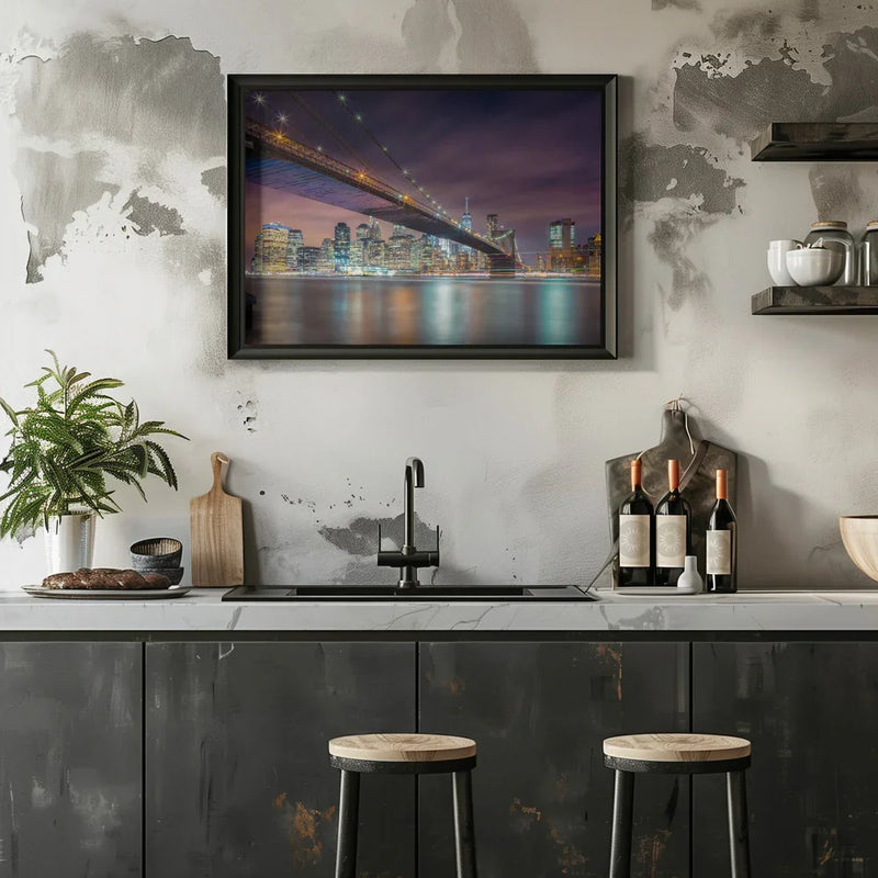 Brooklyn Bridge at Night - Michael Zheng Framed Art | Home or Office Art