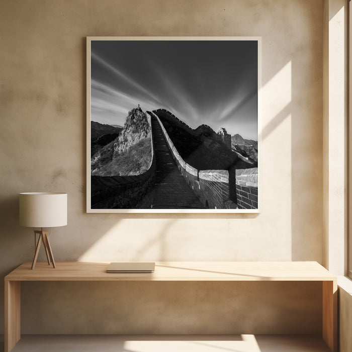 Photographing the Great Wall Square Poster Art Print by Hua Zhu