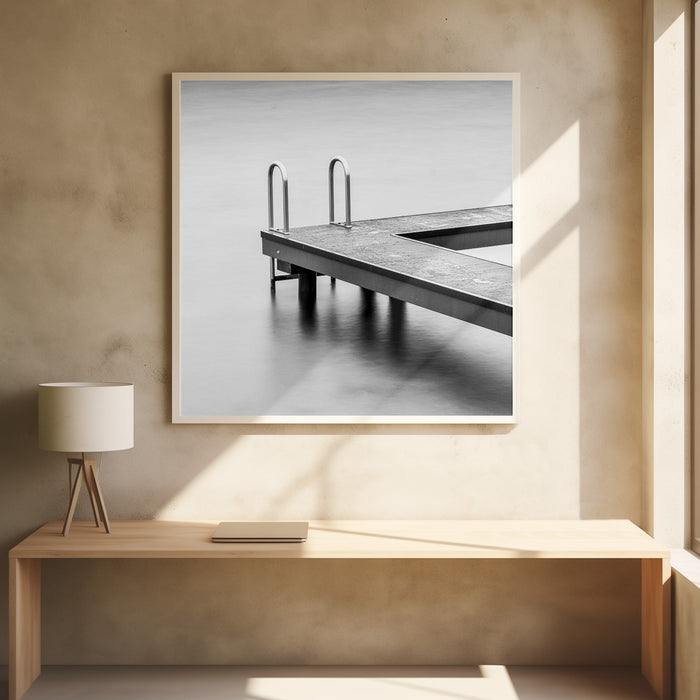 A jetty in a lake Square Poster Art Print by Fred Louwen