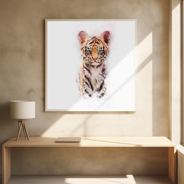 Baby Tiger Square Poster Art Print by Emel Tunaboylu