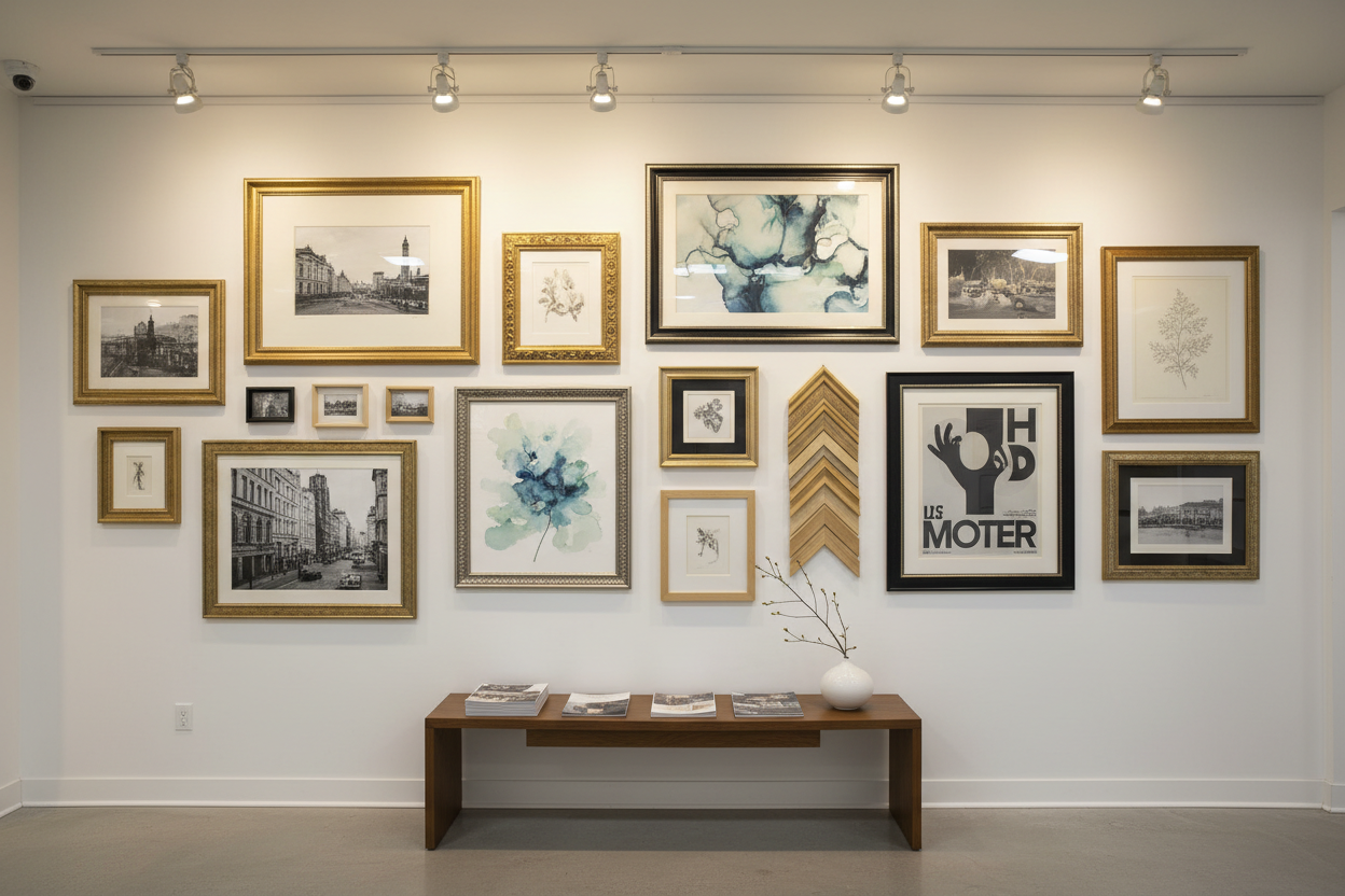 Picture frame shop gallery wall