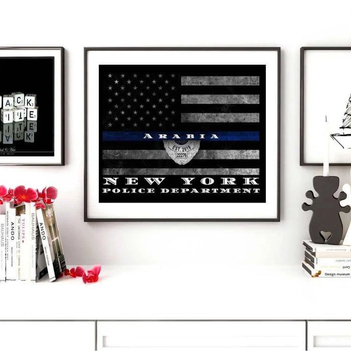 Police Officer Thin Blue Line Flag Framed Art Custom Art