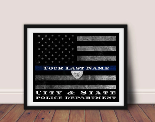 Police Officer Thin Blue Line Flag Framed Art Custom Art