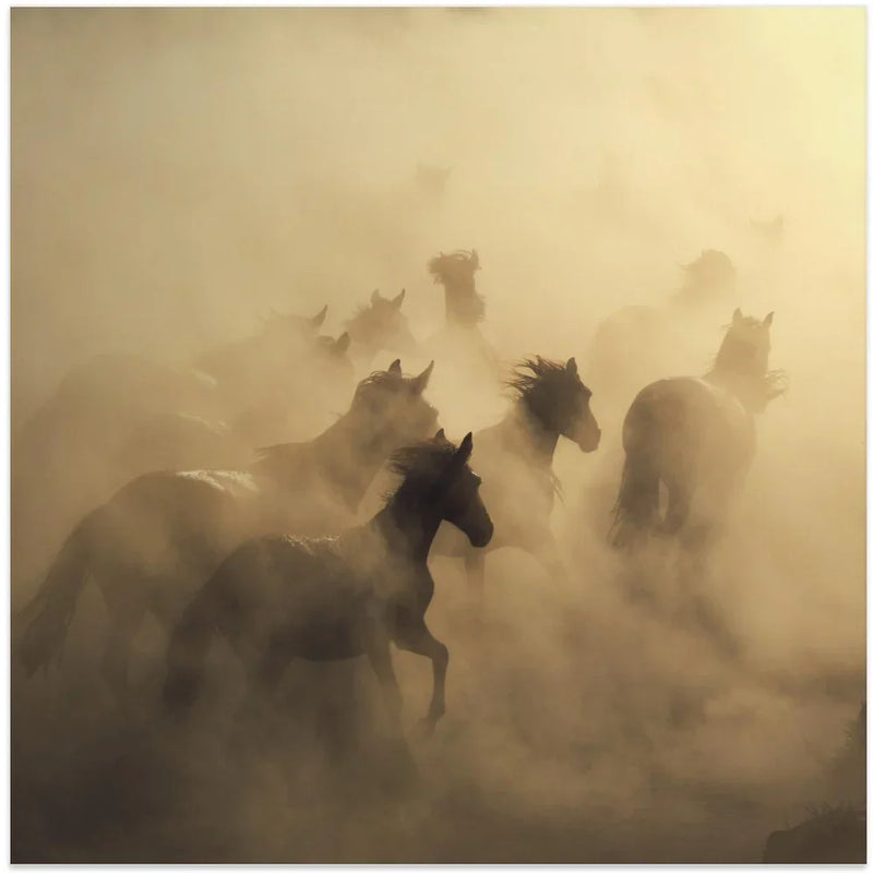 migration of horses Square Canvas Art  Hüseyin Taşkın 
