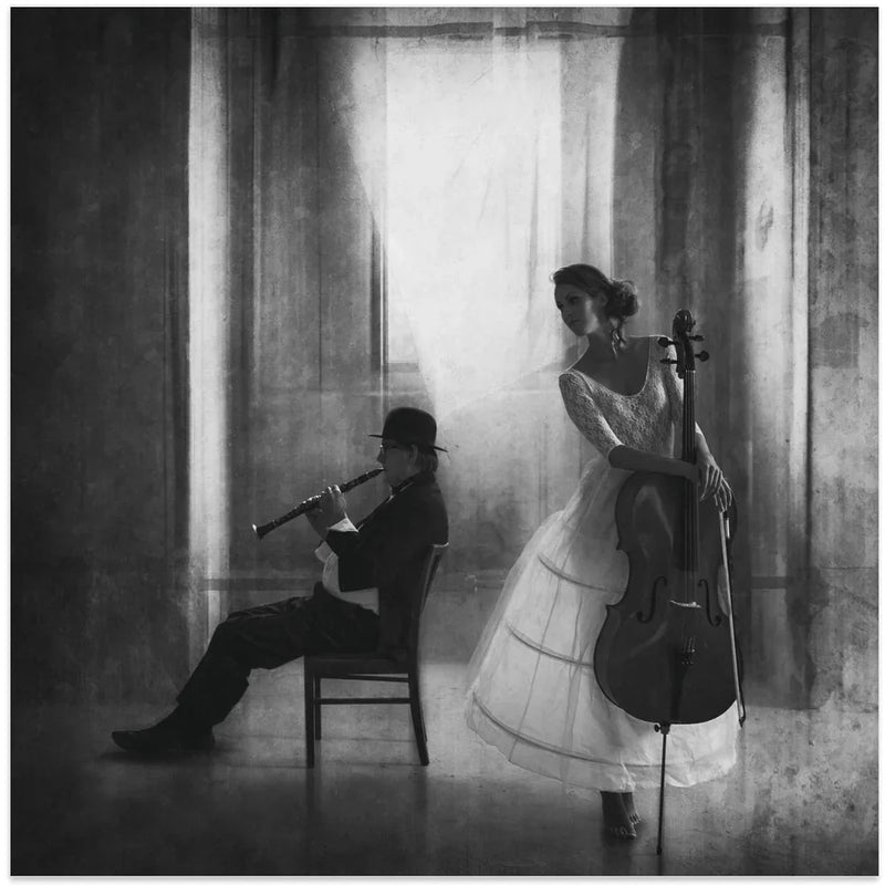 Pause for cello by Roswitha Schleicher-Schwarz Square Canvas Print Art for Modern Home Decor. Decorate your office or living room with canvas artwork