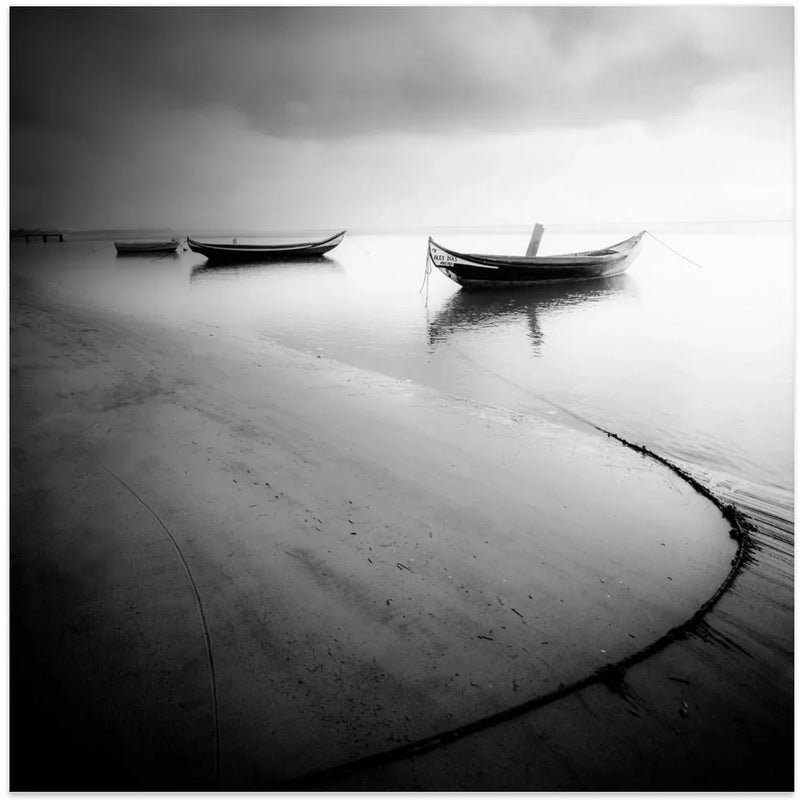 Calm Lake Boats by Marco Faria Square Canvas Print Art for Modern Home Decor. Decorate your office or living room with canvas artwork