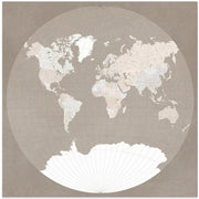 The world map in a circle muted brown Square Canvas Art Print  ModernMemoryDesign.com 
