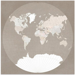 The world map in a circle muted brown Square Canvas Art Print  ModernMemoryDesign.com 
