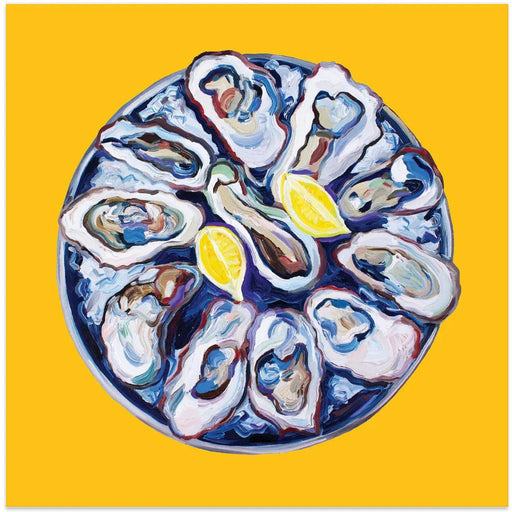Oysters On a Plate Yellow by Alice Straker Square Canvas Print Art for Modern Home Decor. Decorate your office or living room with canvas artwork