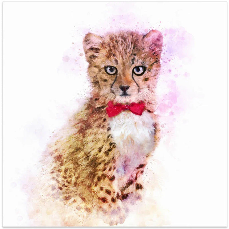 Baby Cheetah Watercolor Square Canvas Art  Emel Tunaboylu 