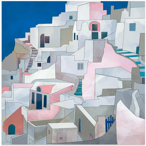 Santorini7x7 by Ana Rut Bre Square Canvas Print Art for Modern Home Decor. Decorate your office or living room with canvas artwork