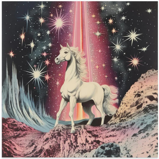 1980s Magical Horse Collage Art by Samantha Hearn Square Canvas Print Art for Modern Home Decor. Decorate your office or living room with canvas artwork