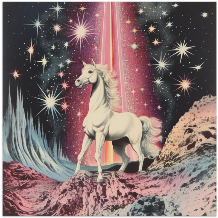 1980s Magical Horse Collage Art Square Canvas Art Print