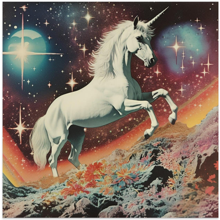 Vintage Unicorn Collage Art Square Canvas Art Print