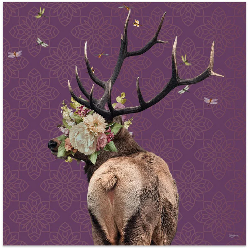 Spring Flower Bonnet On Deer by Sue Skellern Square Canvas Print Art for Modern Home Decor. Decorate your office or living room with canvas artwork
