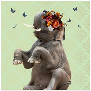 Spring Flower Bonnet On Elephant by Sue Skellern Square Canvas Print Art for Modern Home Decor. Decorate your office or living room with canvas artwork