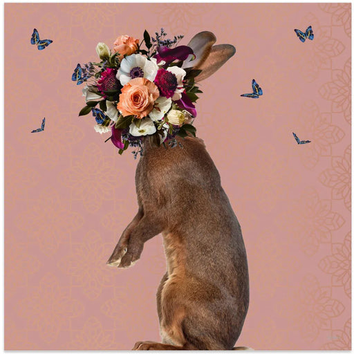 Spring Flower Bonnet On Rabbit by Sue Skellern Square Canvas Print Art for Modern Home Decor. Decorate your office or living room with canvas artwork