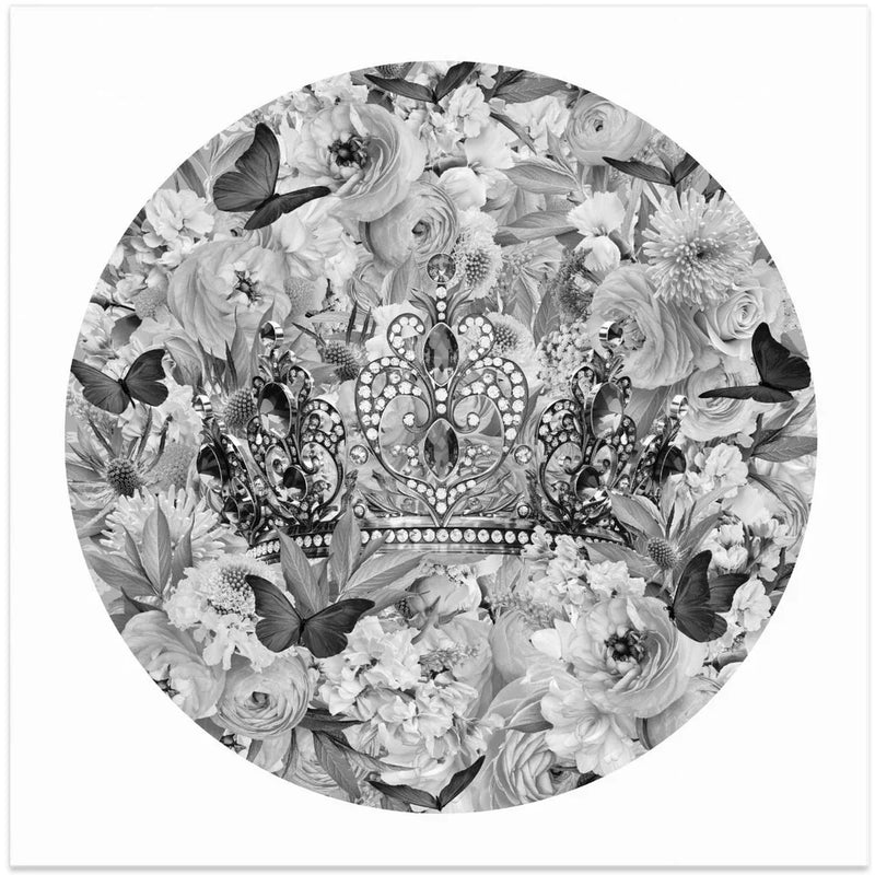 Candy Blooms & Crown Black & White by Sue Skellern Square Canvas Print Art for Modern Home Decor. Decorate your office or living room with canvas artwork