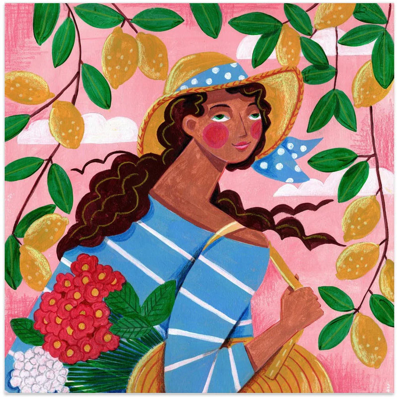 Portrait woman in Amalfi coast Italy by Caroline Bonne Müller Square Canvas Print Art for Modern Home Decor. Decorate your office or living room with canvas artwork