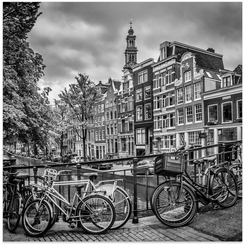AMSTERDAM Flower Canal black & white by Melanie Viola Square Canvas Print Art for Modern Home Decor. Decorate your office or living room with canvas artwork