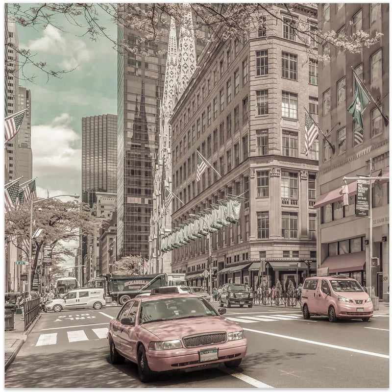 MANHATTAN 5th Avenue | urban vintage style by Melanie Viola Square Canvas Print Art for Modern Home Decor. Decorate your office or living room with canvas artwork