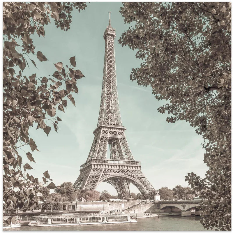 PARIS Eiffel Tower & River Seine | urban vintage style by Melanie Viola Square Canvas Print Art for Modern Home Decor. Decorate your office or living room with canvas artwork
