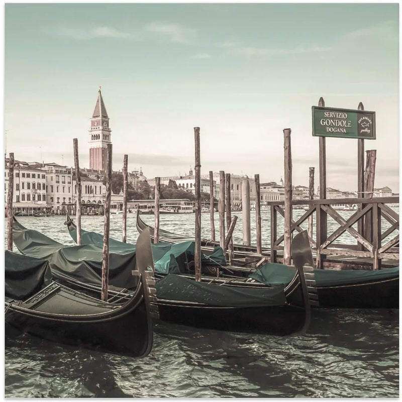 VENICE Grand Canal and Gondolas | urban vintage style by Melanie Viola Square Canvas Print Art for Modern Home Decor. Decorate your office or living room with canvas artwork