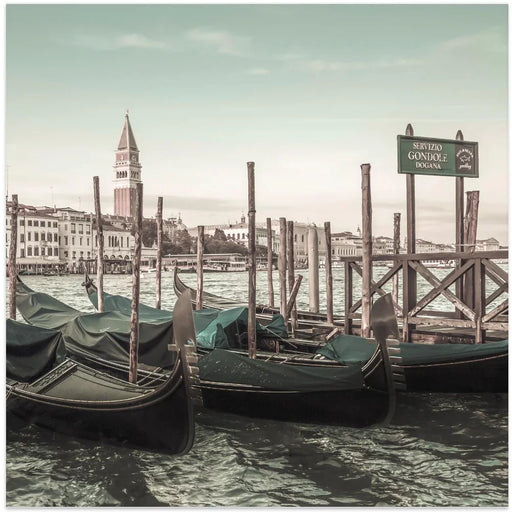 VENICE Grand Canal and Gondolas | urban vintage style by Melanie Viola Square Canvas Print Art for Modern Home Decor. Decorate your office or living room with canvas artwork