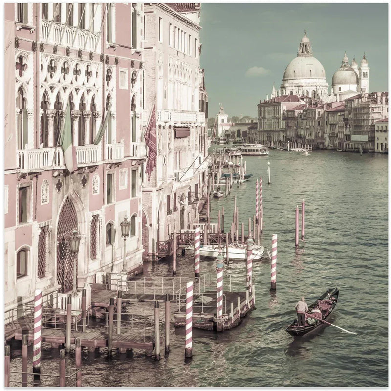 VENICE Canal Grande with Santa Maria della Salute | urban vintage style by Melanie Viola Square Canvas Print Art for Modern Home Decor. Decorate your office or living room with canvas artwork