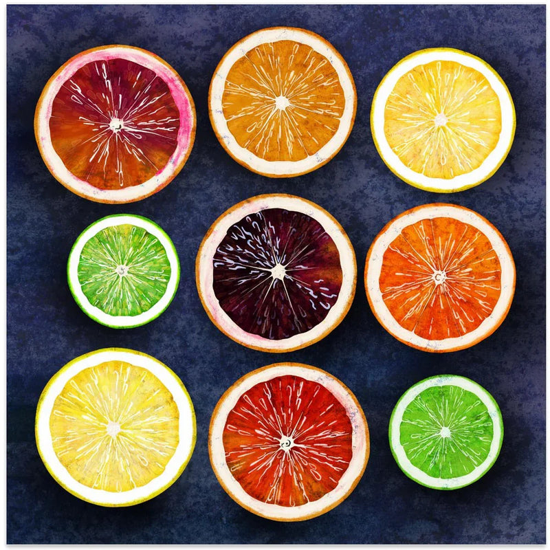 Citrus energy by EMELIEmaria Square Canvas Print Art for Modern Home Decor. Decorate your office or living room with canvas artwork