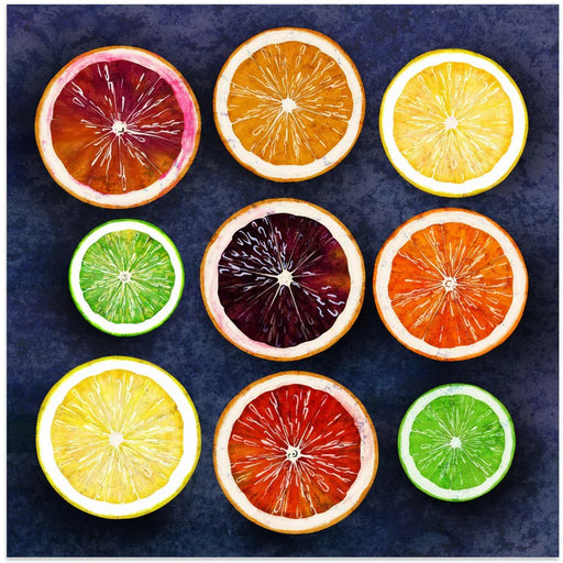 Citrus energy by EMELIEmaria Square Canvas Print Art for Modern Home Decor. Decorate your office or living room with canvas artwork
