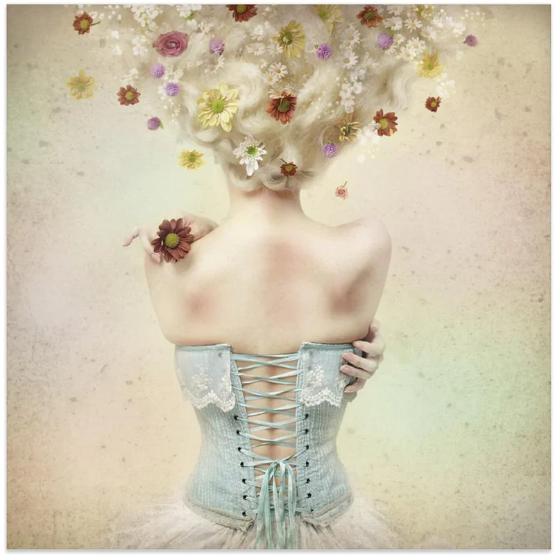 Girl of the flower garden Square Canvas Art  Kiyo Murakami 