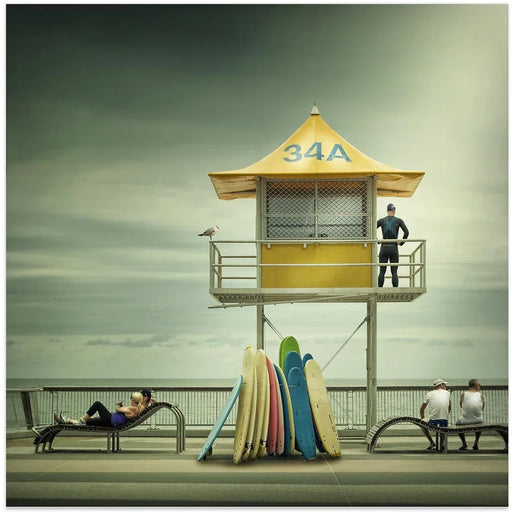 The life guard by Adrian Donoghue Square Canvas Print Art for Modern Home Decor. Decorate your office or living room with canvas artwork