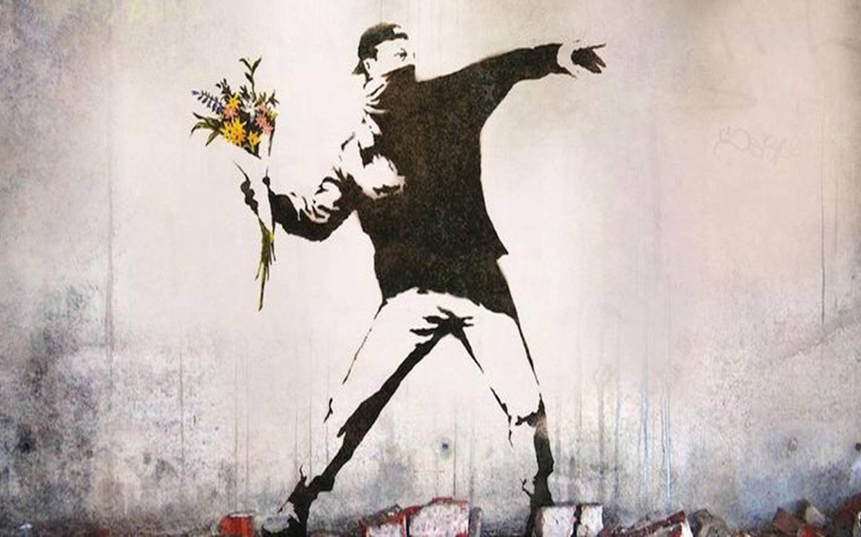 額装品/Flower Thrower/バンクシー/アート/インテリア/貴重 Rage Flower Thrower Banksy Graffiti Street Art