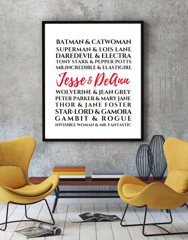 Superhero Wedding Anniversary Gift Frame - Custom Decor Art