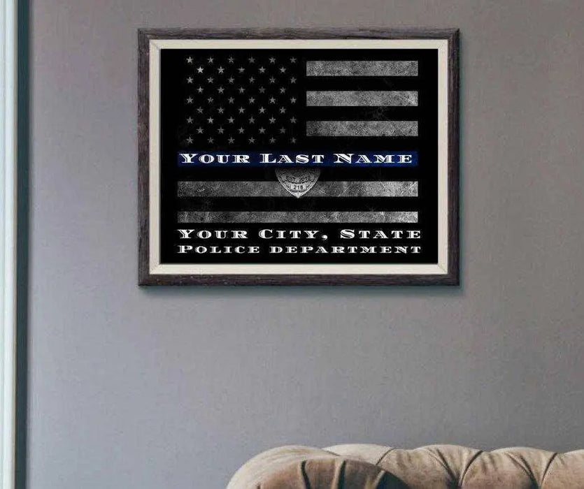 Thin Blue Line Flag Custom art for Police officer gift Art