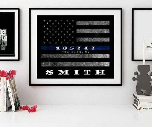 Thin Blue Line Framed Canvas Police Gift Art